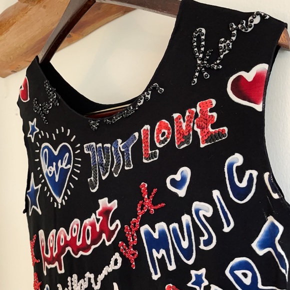 ROCK N’ KARMA NWT Scribble Stretchy Tshirt Dress Sequin and Bead Embellishment - Picture 4 of 9